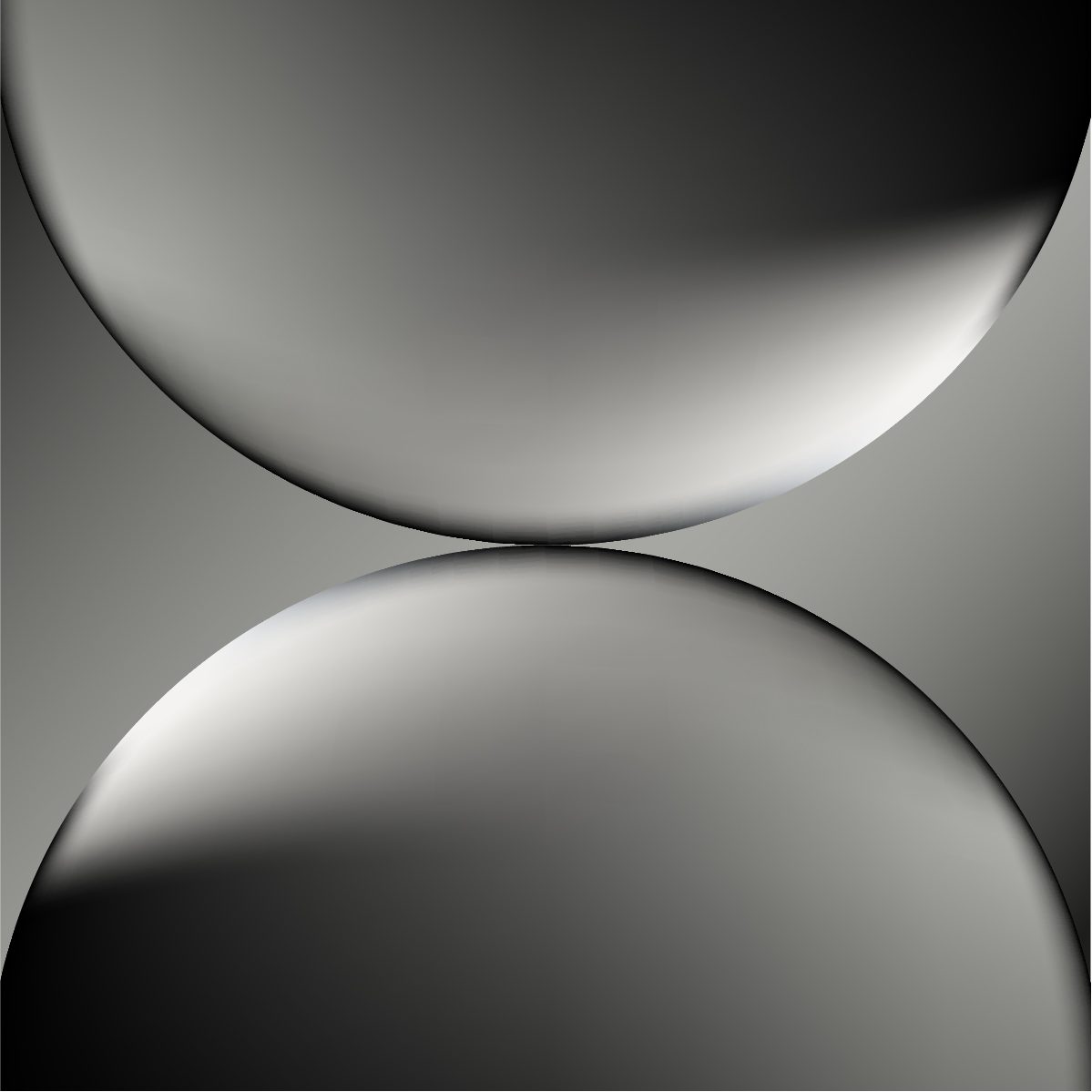 Deux sphères stylisées se chevauchent sur un fond gris, créant un jeu d'ombres.