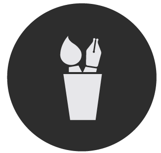 Icône représentant des pinceaux et un pot, symbolisant l'art et la création.